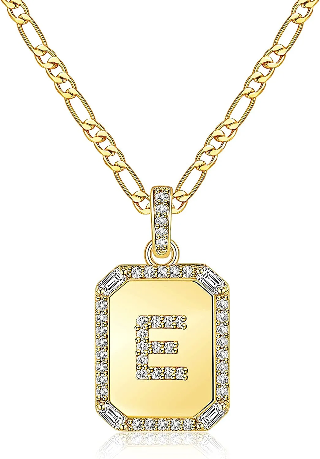 Rectangle Necklace with Monogram Letters Monogram 18K Gold Plated Stainless Steel Box Chain