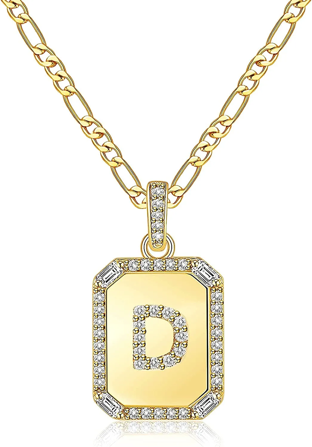 Rectangle Necklace with Monogram Letters Monogram 18K Gold Plated Stainless Steel Box Chain