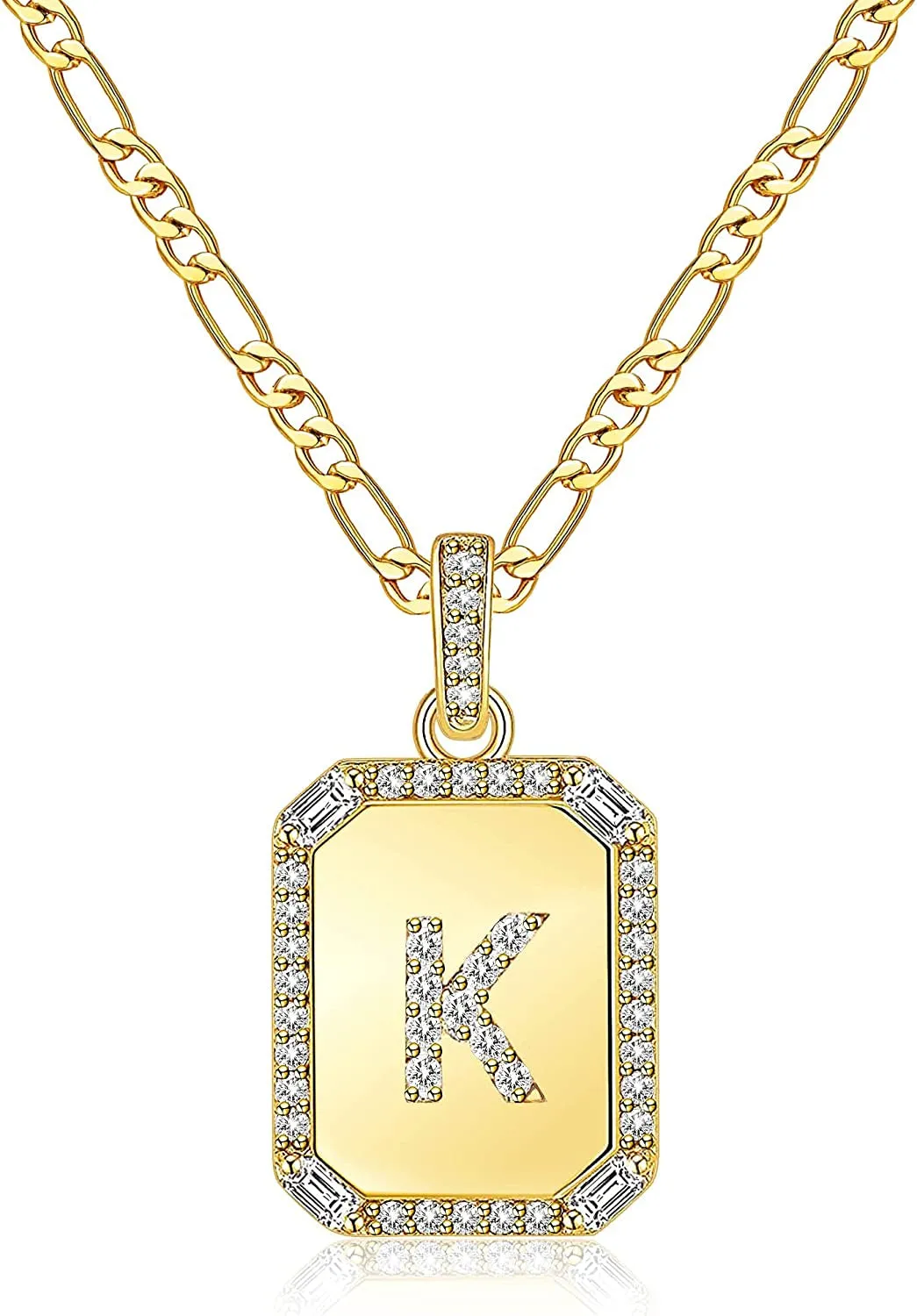 Rectangle Necklace with Monogram Letters Monogram 18K Gold Plated Stainless Steel Box Chain