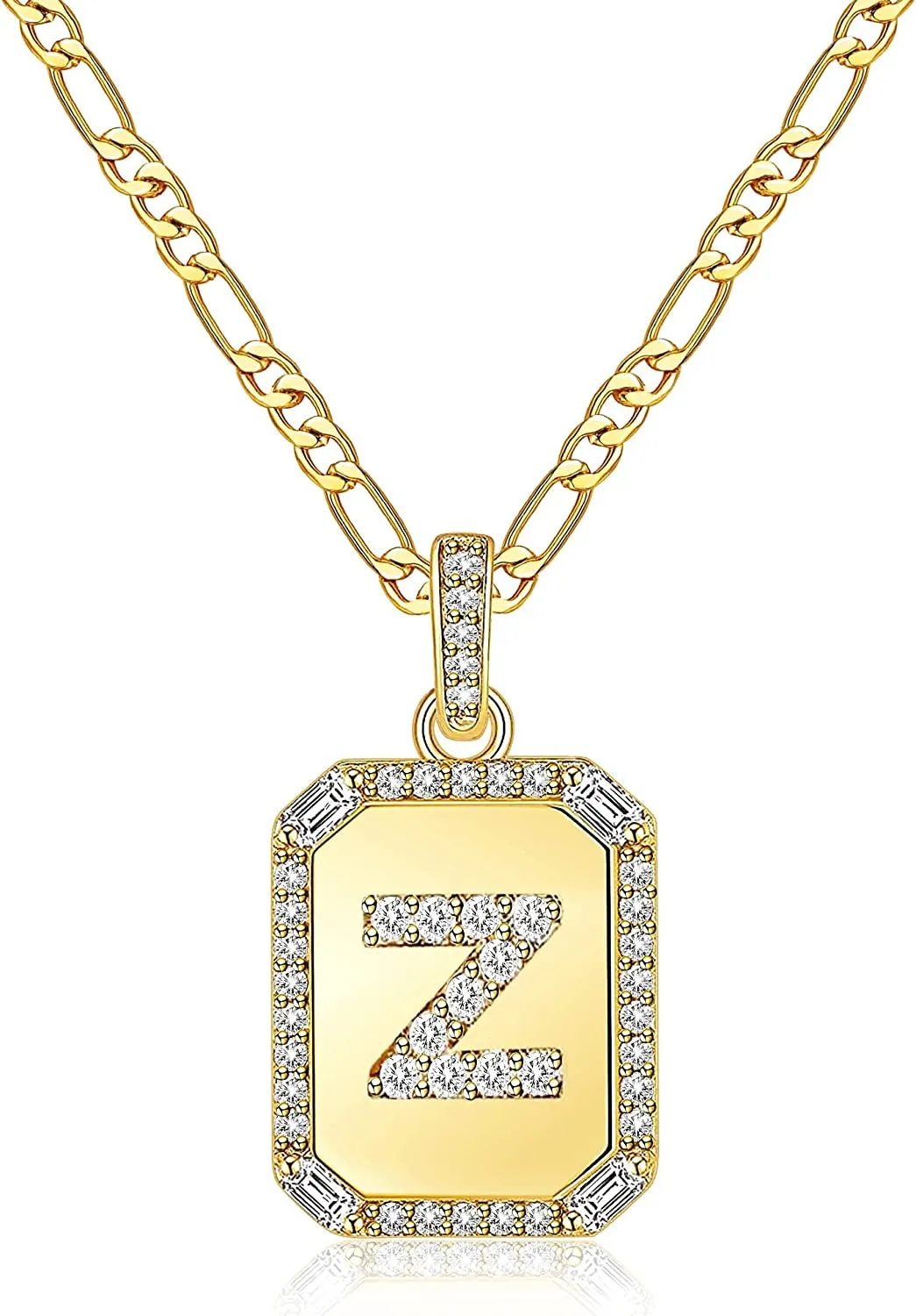 Rectangle Necklace with Monogram Letters Monogram 18K Gold Plated Stainless Steel Box Chain