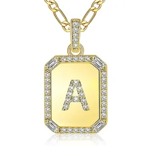 Rectangle Necklace with Monogram Letters Monogram 18K Gold Plated Stainless Steel Box Chain