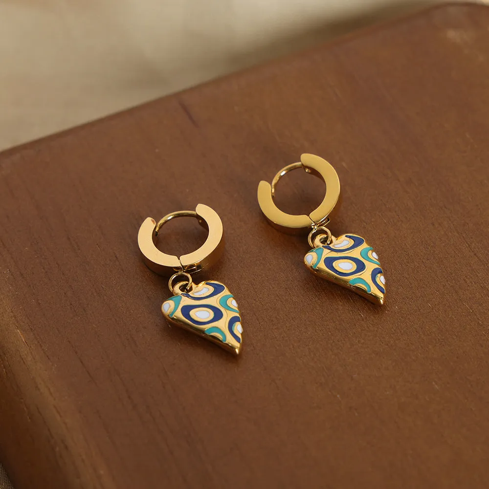 Retro Ethnic Geometric Earrings with Colored Glaze - Stylish Titanium Steel Jewelry for Women