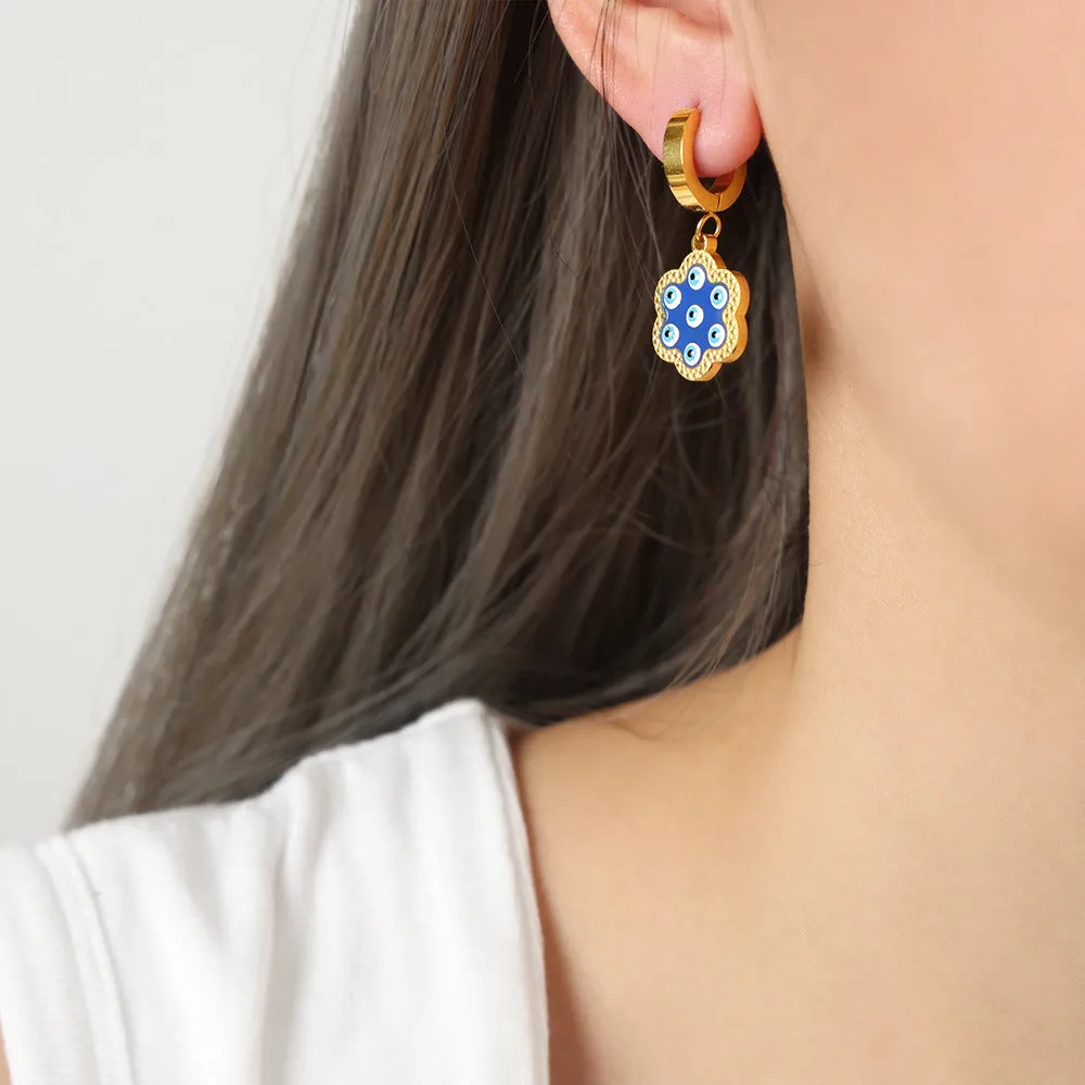 Retro Ethnic Geometric Earrings with Colored Glaze - Stylish Titanium Steel Jewelry for Women