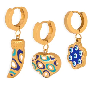 Retro Ethnic Geometric Earrings with Colored Glaze - Stylish Titanium Steel Jewelry for Women