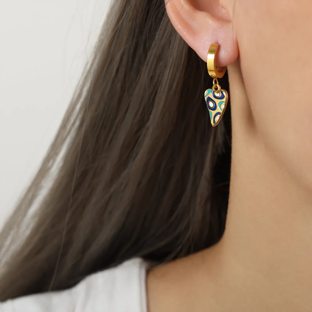 Retro Ethnic Geometric Earrings with Colored Glaze - Stylish Titanium Steel Jewelry for Women