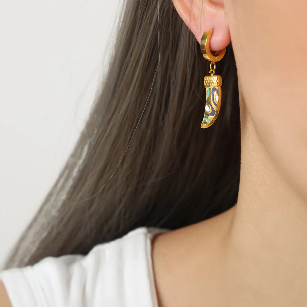 Retro Ethnic Geometric Earrings with Colored Glaze - Stylish Titanium Steel Jewelry for Women