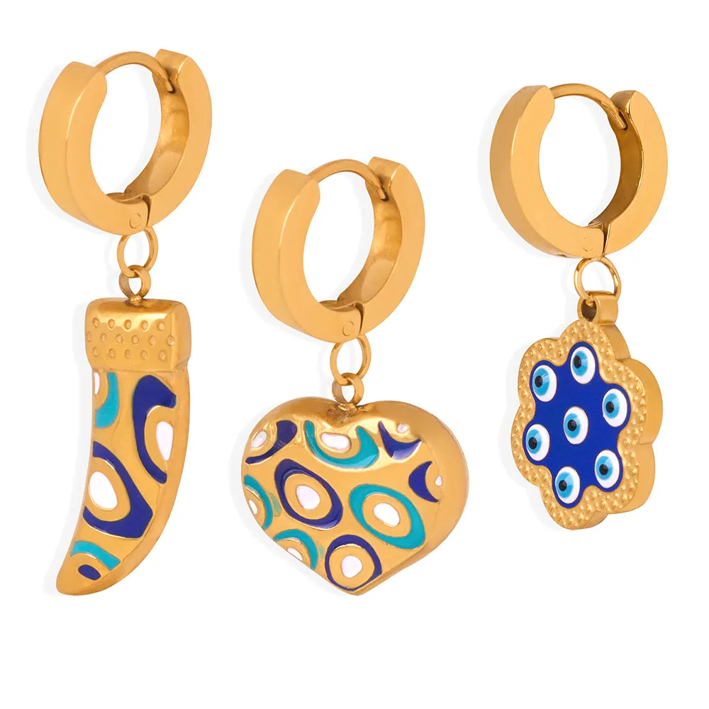 Retro Ethnic Geometric Earrings with Colored Glaze - Stylish Titanium Steel Jewelry for Women