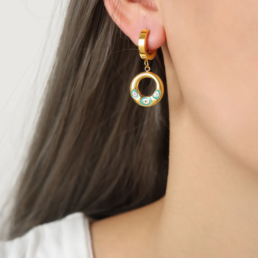 Retro Ethnic Geometric Earrings with Colored Glaze - Stylish Titanium Steel Jewelry for Women