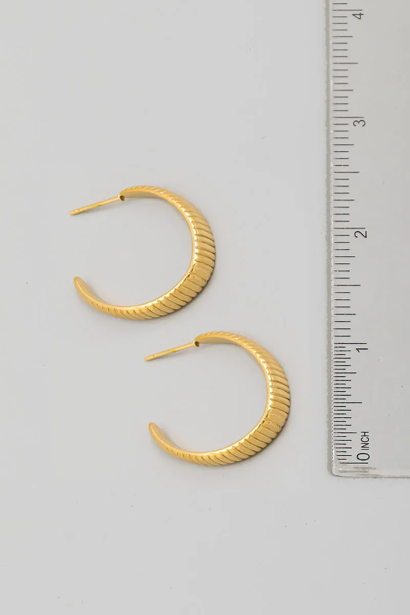 Ribbed Texture Hoop Gold Earrings RT