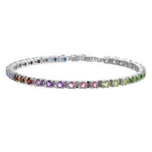 Romantic Multicolor Gemstone Heart Tennis Bracelet in Sterling Silver 7 Inch