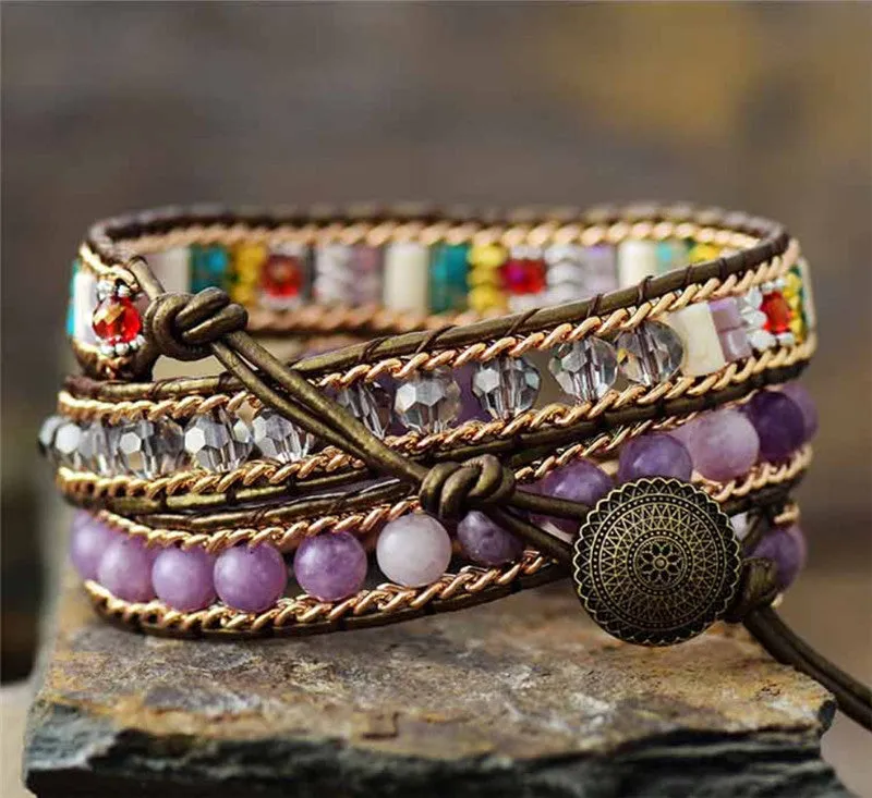 Romantic Violet Heart Leather Bracelet