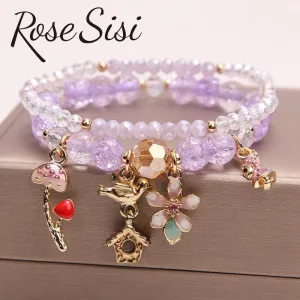 Rose sisi Korean pop style fresh and sweet beach style wrist bracelets for Girl female bracelet set jewelry for women girl