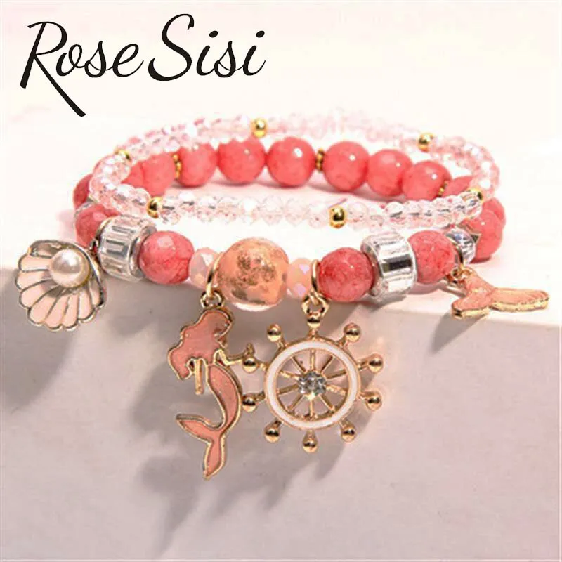 Rose sisi Korean pop style fresh and sweet beach style wrist bracelets for Girl female bracelet set jewelry for women girl