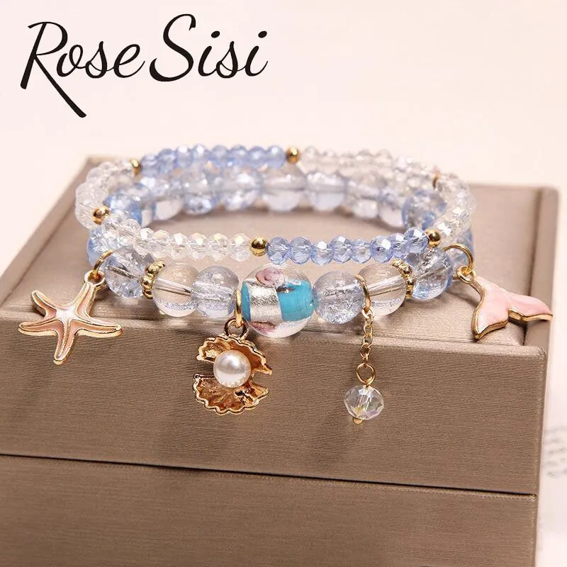 Rose sisi Korean pop style fresh and sweet beach style wrist bracelets for Girl female bracelet set jewelry for women girl