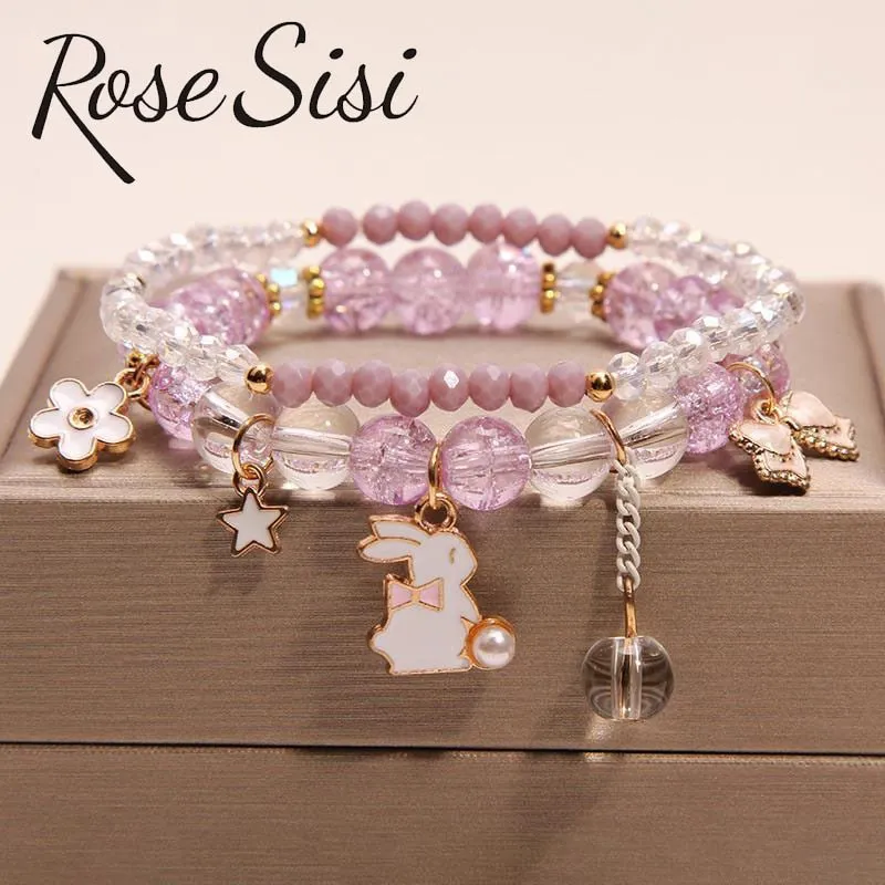 Rose sisi Korean pop style fresh and sweet beach style wrist bracelets for Girl female bracelet set jewelry for women girl