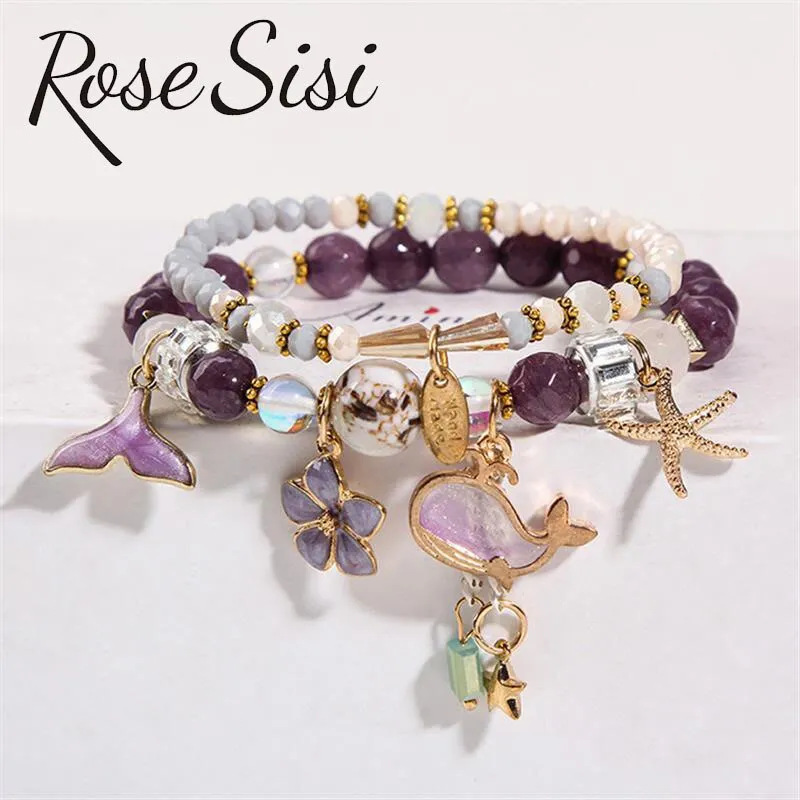 Rose sisi Korean pop style fresh and sweet beach style wrist bracelets for Girl female bracelet set jewelry for women girl