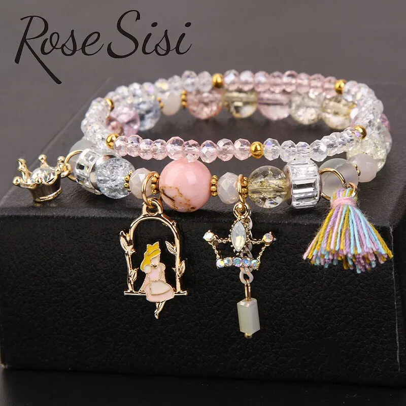 Rose sisi Korean pop style fresh and sweet beach style wrist bracelets for Girl female bracelet set jewelry for women girl