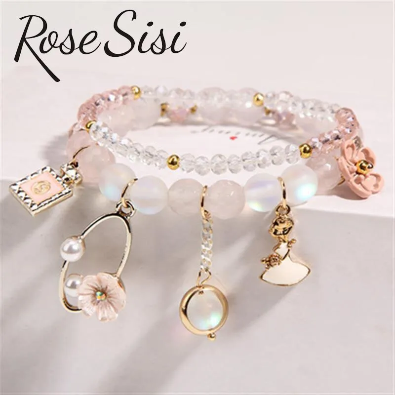 Rose sisi Korean pop style fresh and sweet beach style wrist bracelets for Girl female bracelet set jewelry for women girl