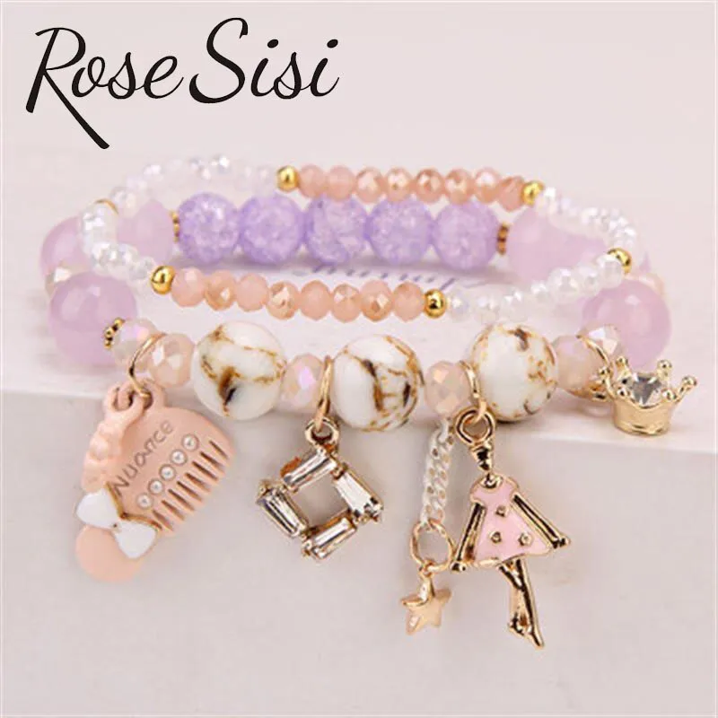 Rose sisi Korean pop style fresh and sweet beach style wrist bracelets for Girl female bracelet set jewelry for women girl