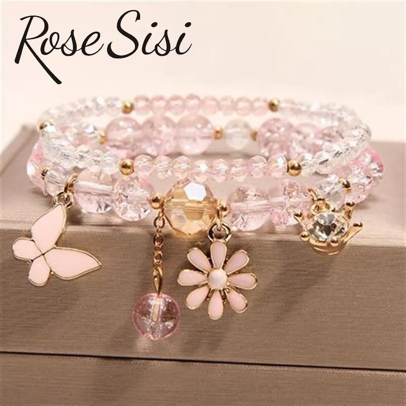 Rose sisi Korean pop style fresh and sweet beach style wrist bracelets for Girl female bracelet set jewelry for women girl