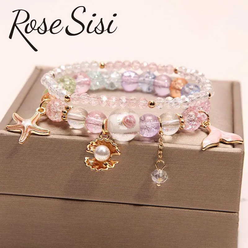 Rose sisi Korean pop style fresh and sweet beach style wrist bracelets for Girl female bracelet set jewelry for women girl