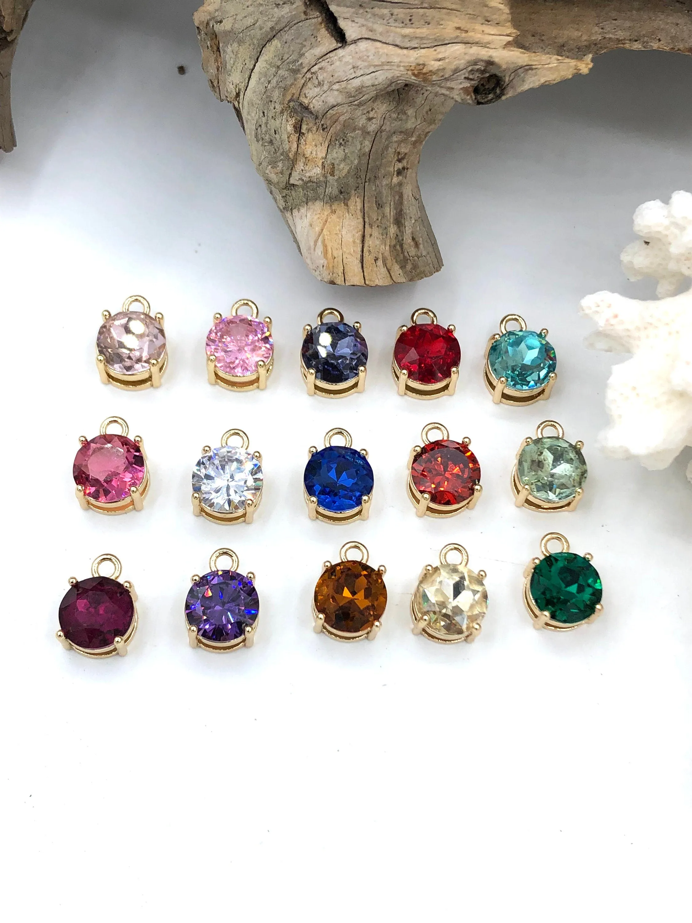 Round Solitaire CZ & Crystal Pendant Cubic Zirconia Pendant 10mm 15 colors Fast Shipping