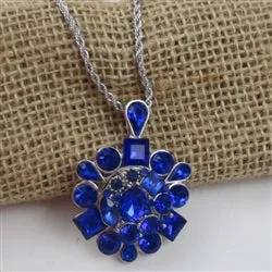 Royal Blue Crystal   Flower Pendant Necklace