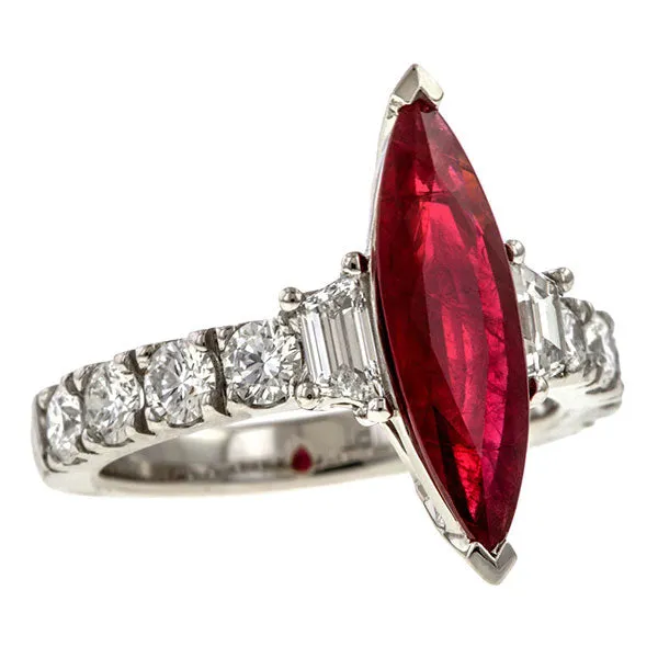 Ruby & Diamond Ring, MQ 2.10ct.