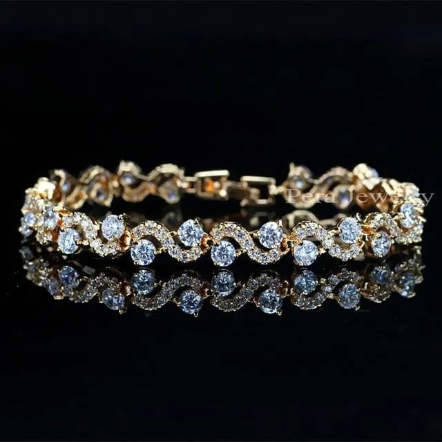 S Shape Gold Color Cubic Zirconia Big Charm Bracelet