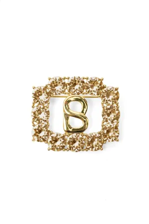 Signature Rectangle Crystal Brooch - Golden