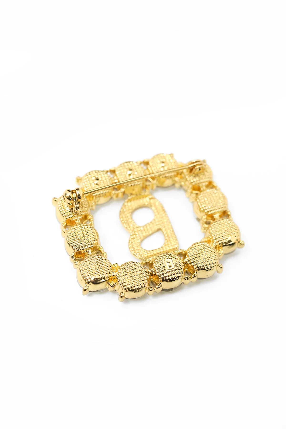 Signature Rectangle Crystal Brooch - Golden