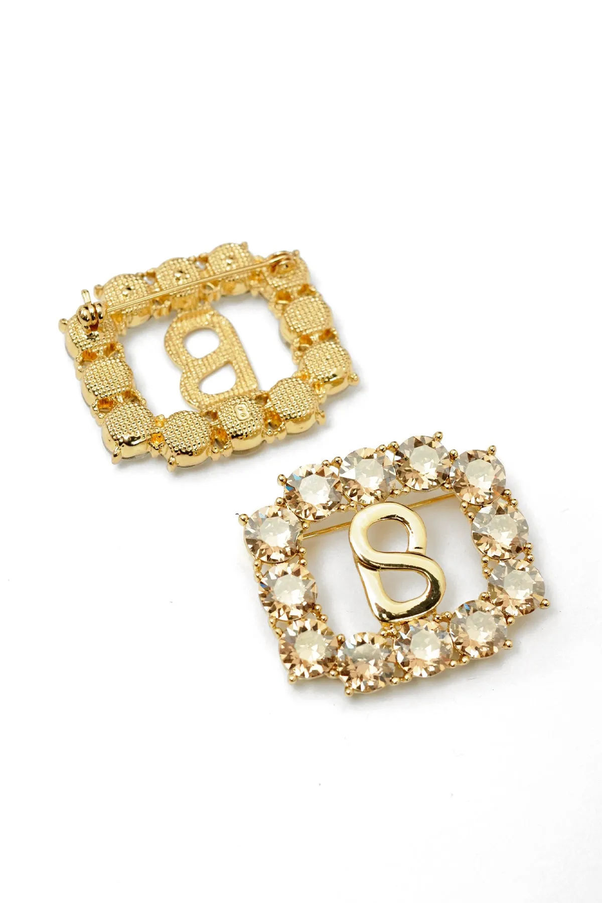 Signature Rectangle Crystal Brooch - Golden