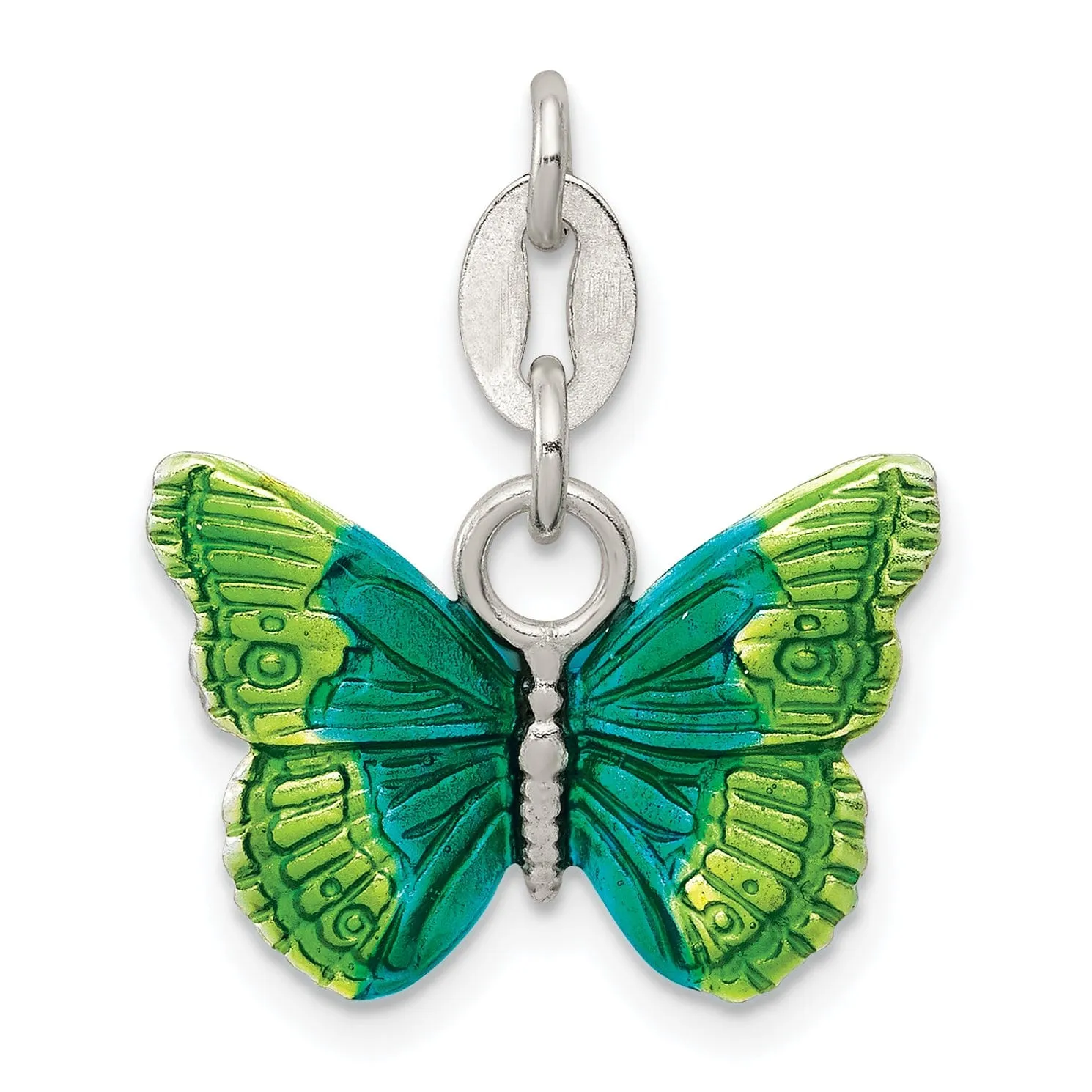 Silver Green Blue Enameled Butterfly Charm