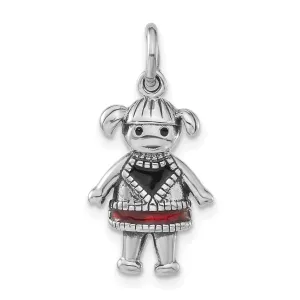 Sterling Silver Antiqued Enameled Red Girl