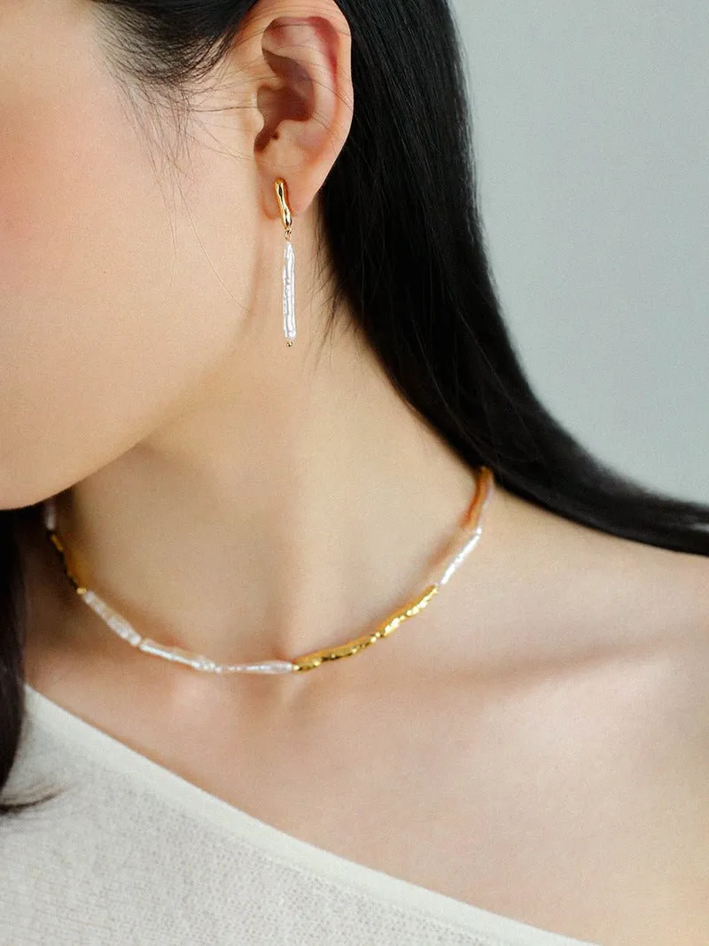 Streamer Toothpick Baroque Pearl Necklace