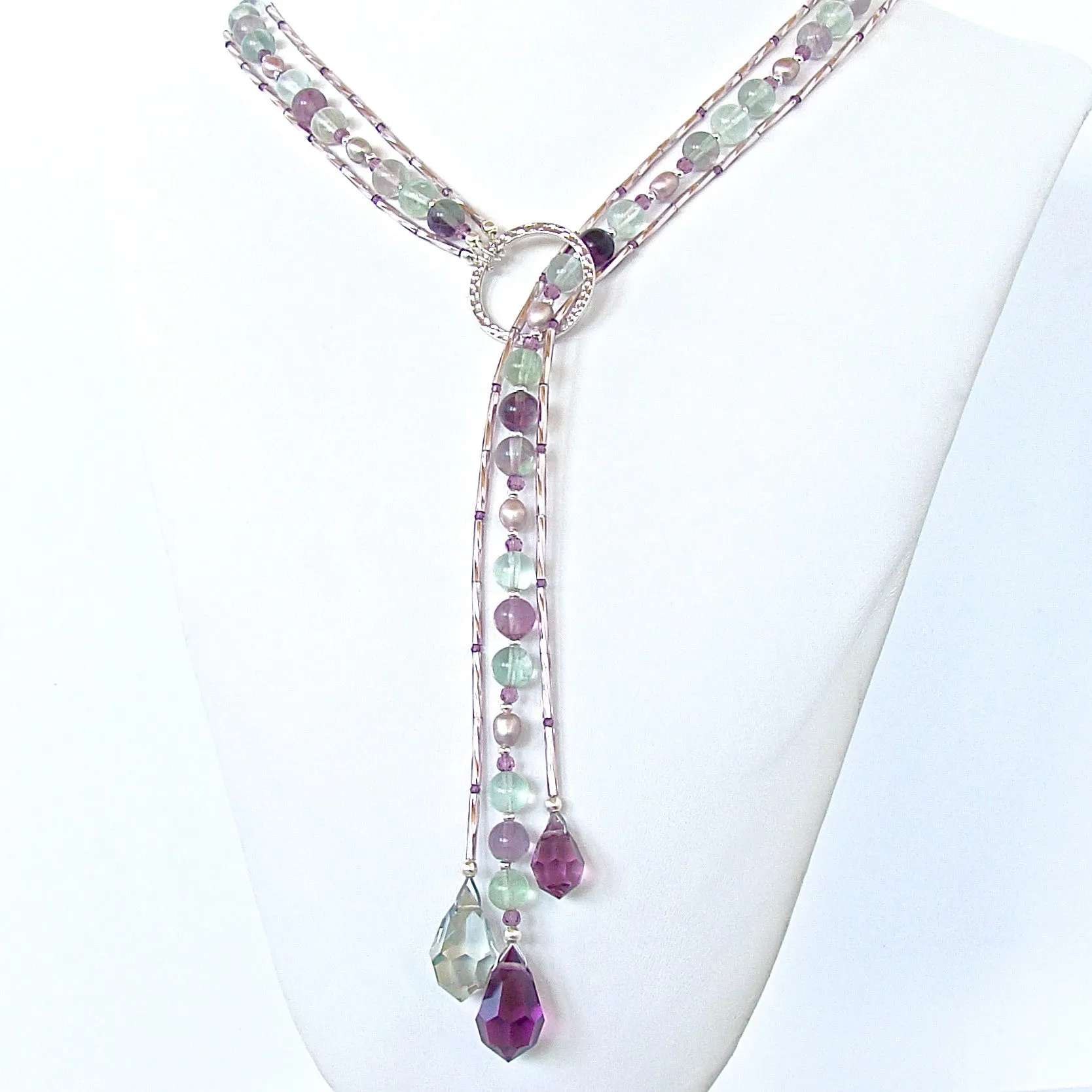 Super Moon: Gemstone Lariat in Green and Purple