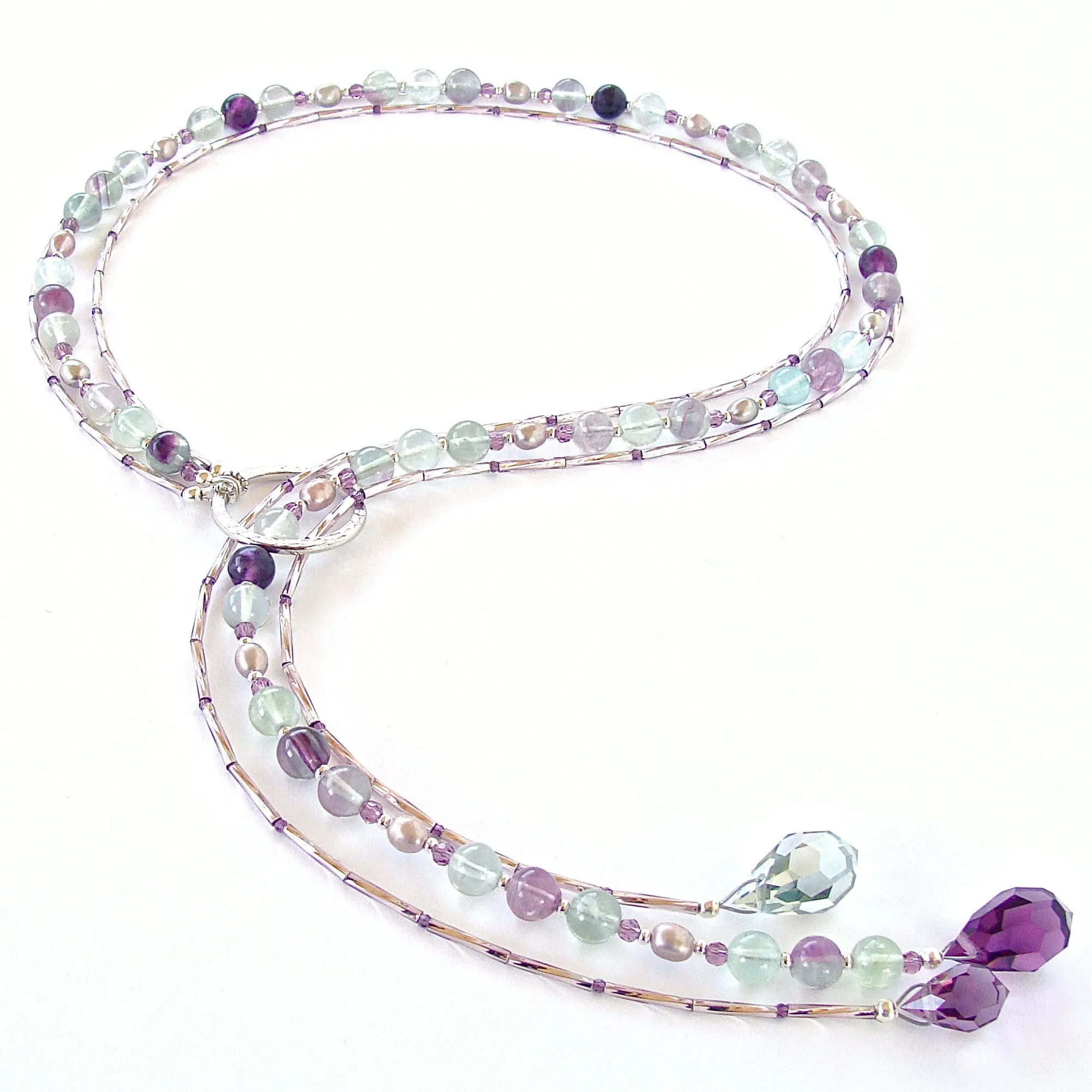 Super Moon: Gemstone Lariat in Green and Purple