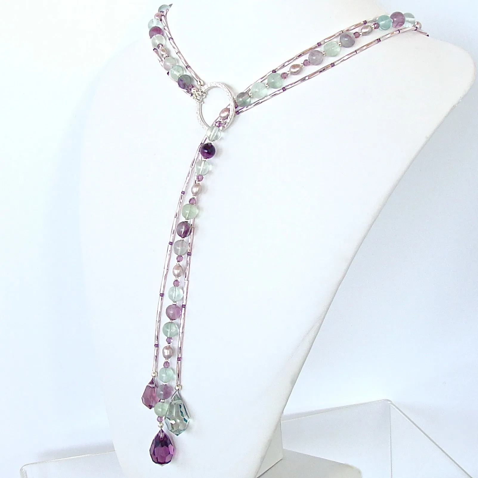 Super Moon: Gemstone Lariat in Green and Purple