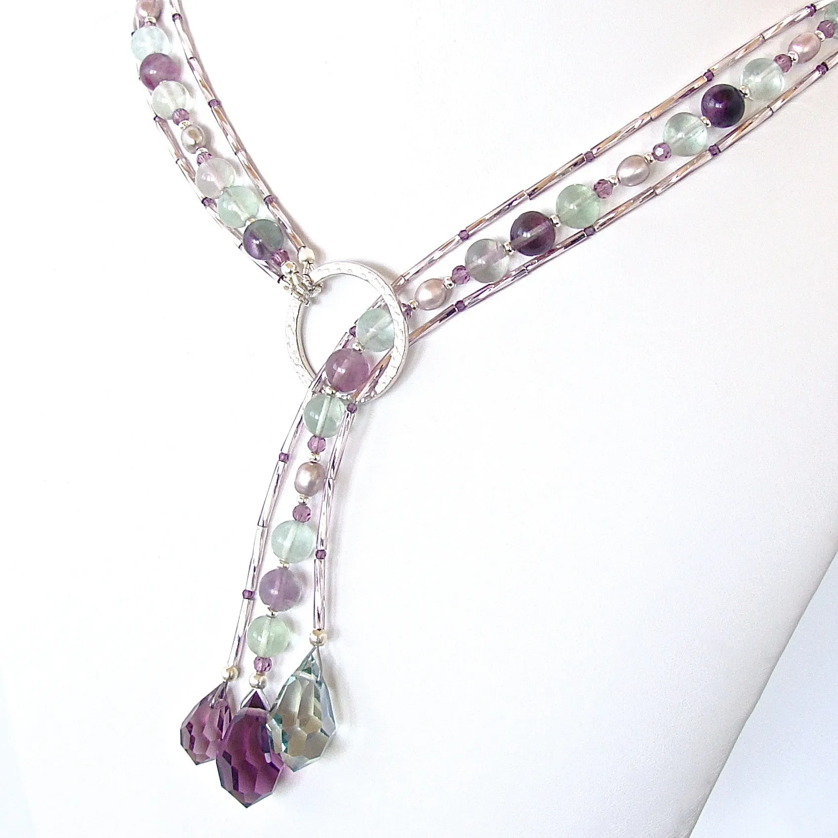 Super Moon: Gemstone Lariat in Green and Purple