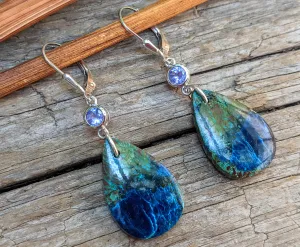 Tanzanite & Chrysocolla Artisan Sterling Silver Earrings