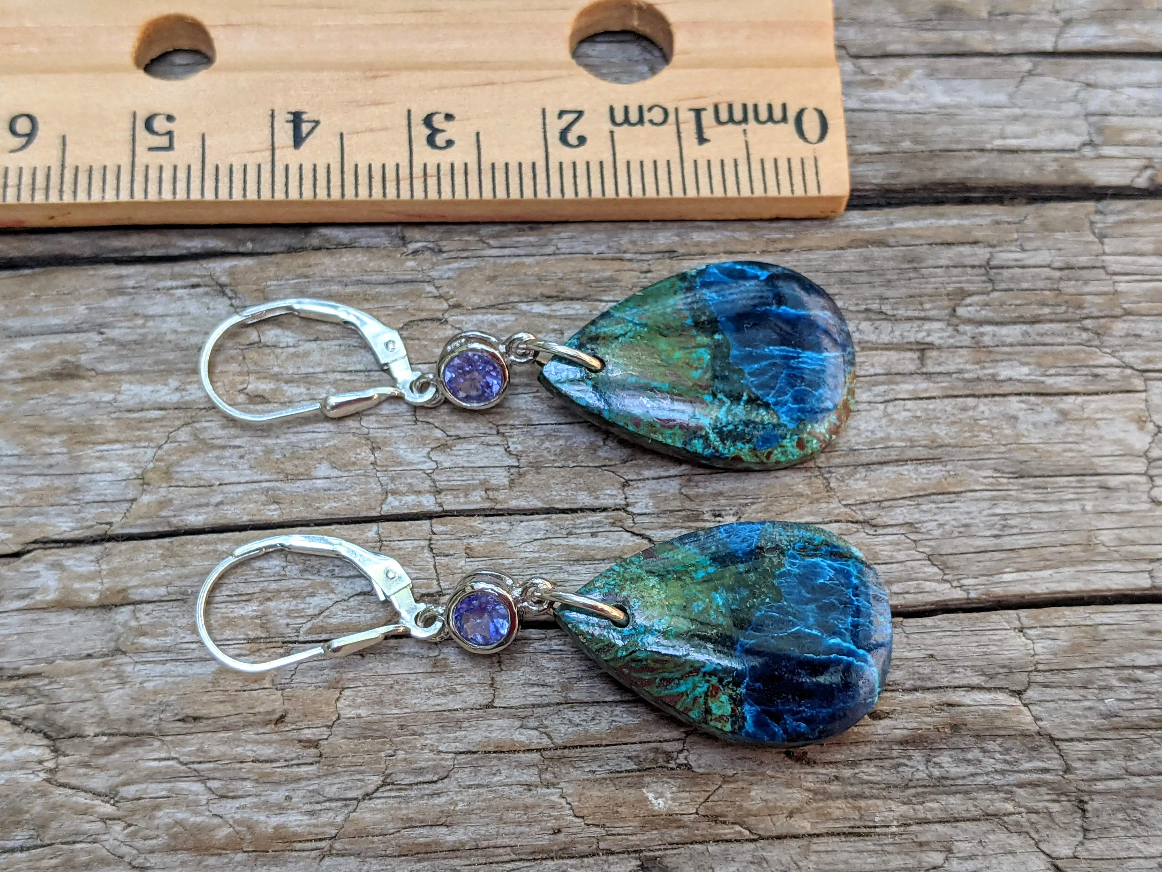 Tanzanite & Chrysocolla Artisan Sterling Silver Earrings