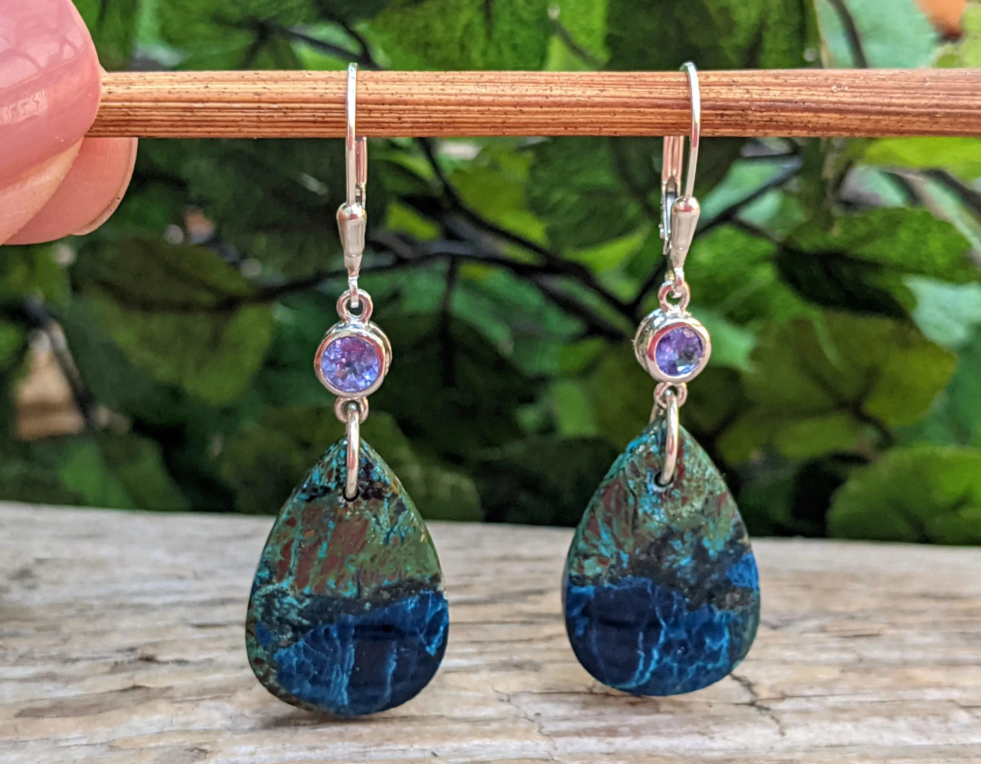 Tanzanite & Chrysocolla Artisan Sterling Silver Earrings