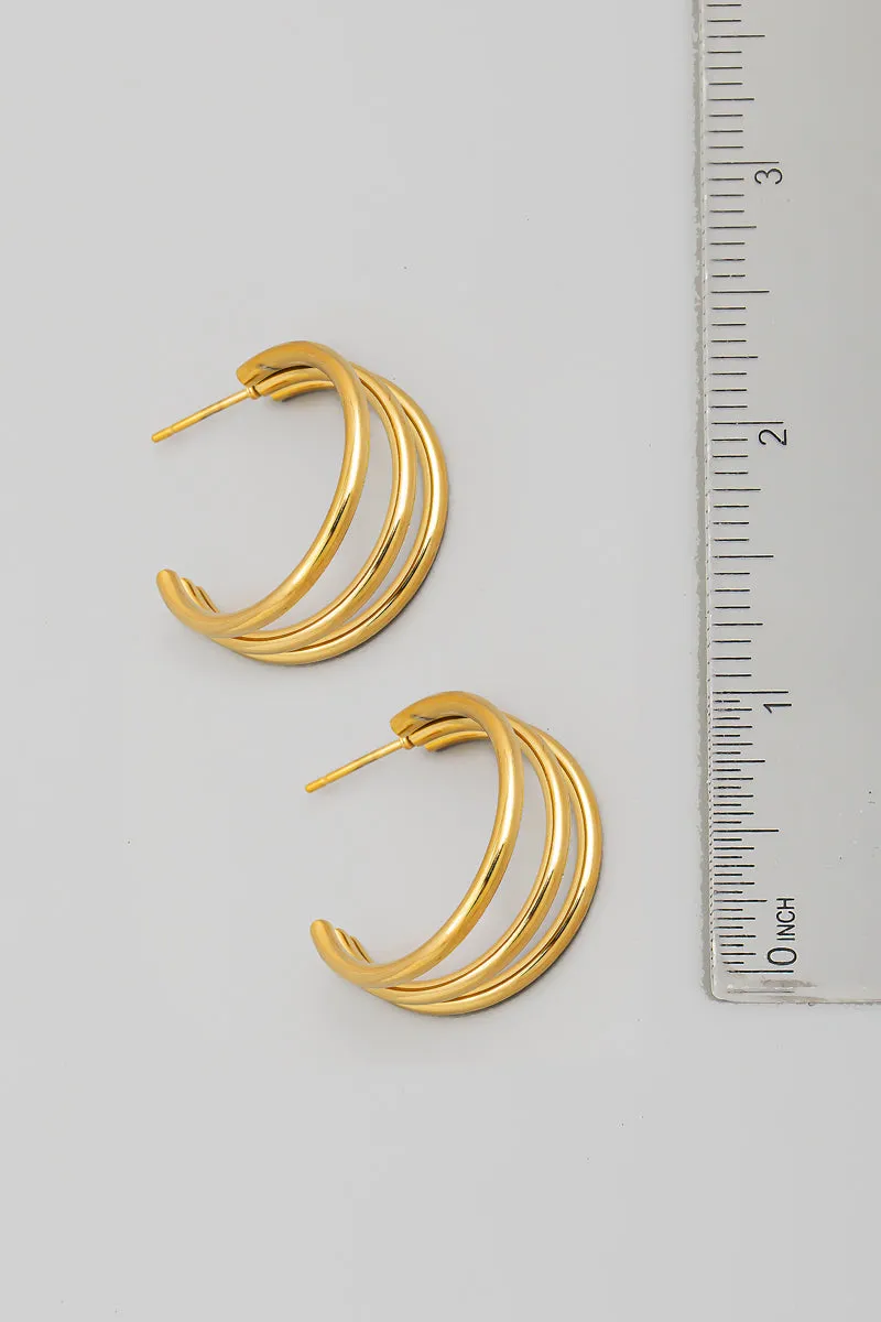 Three Line Hoop Earrings in Gold RT