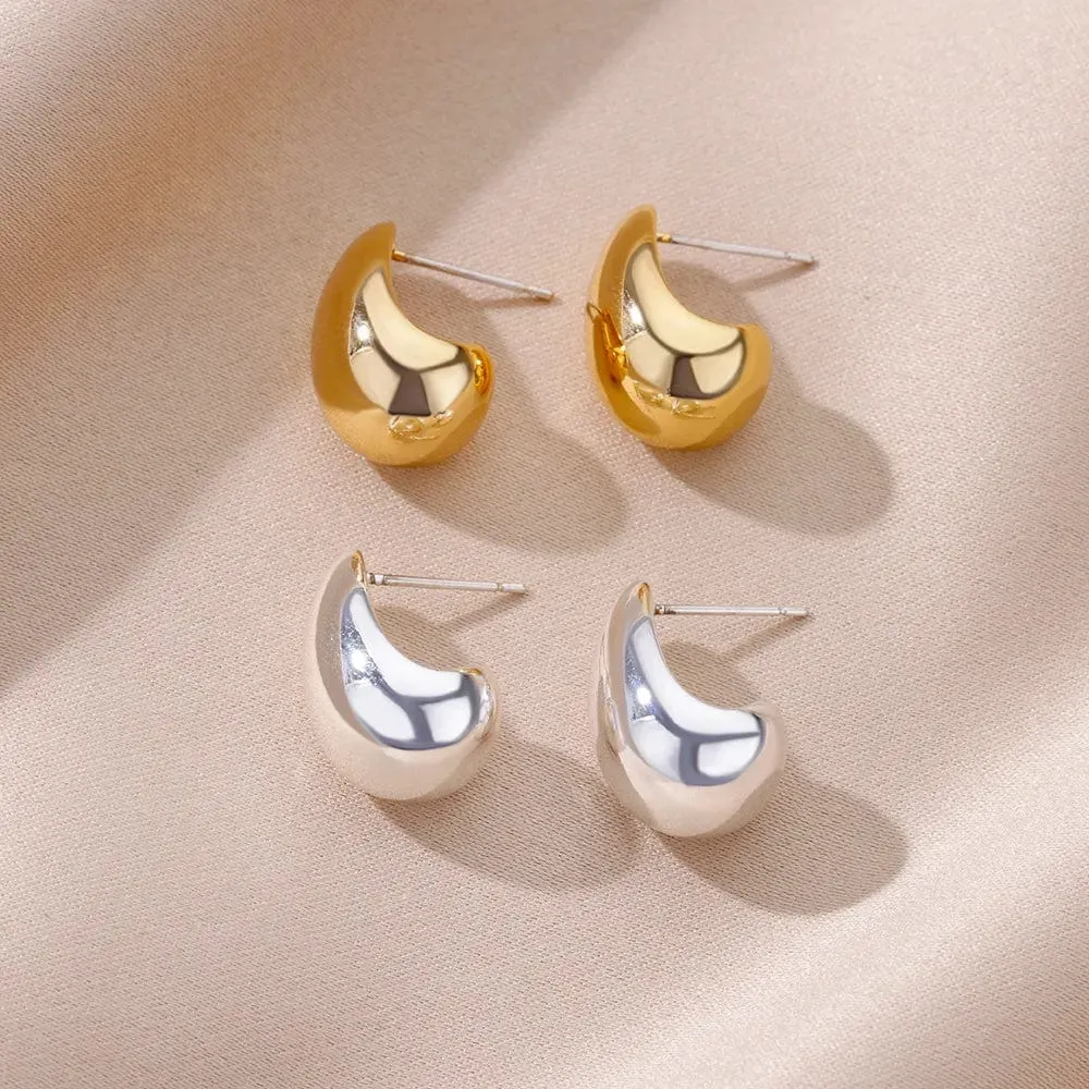 Timeless Glamour: Gold or Silver Plated Stainless Steel Chunky Tear Drop Earrings