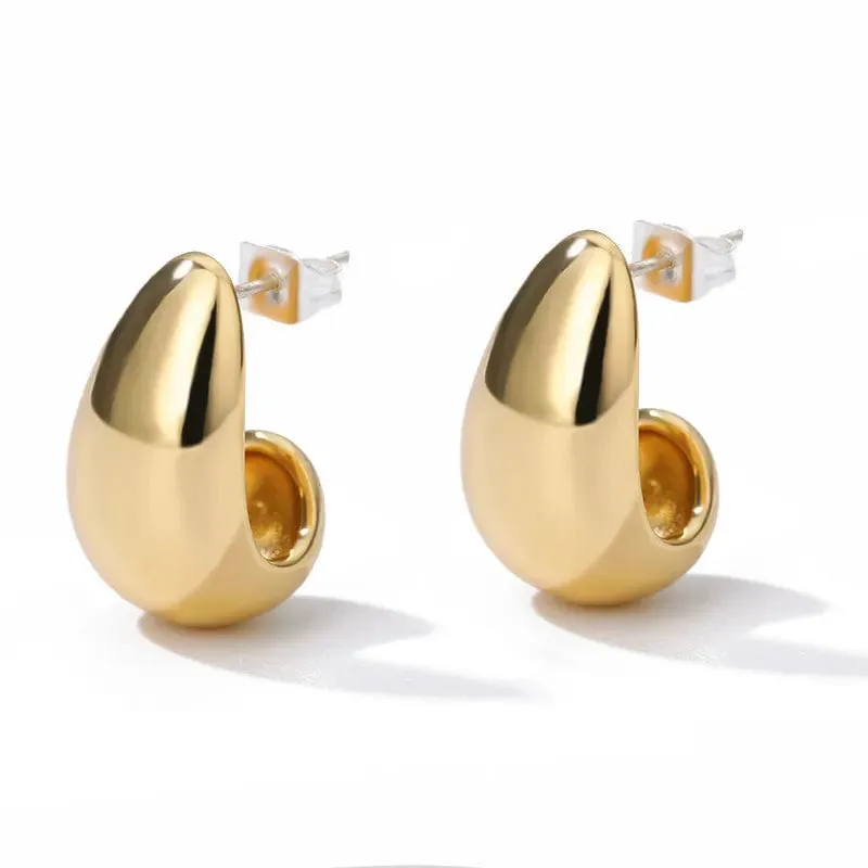 Timeless Glamour: Gold or Silver Plated Stainless Steel Chunky Tear Drop Earrings