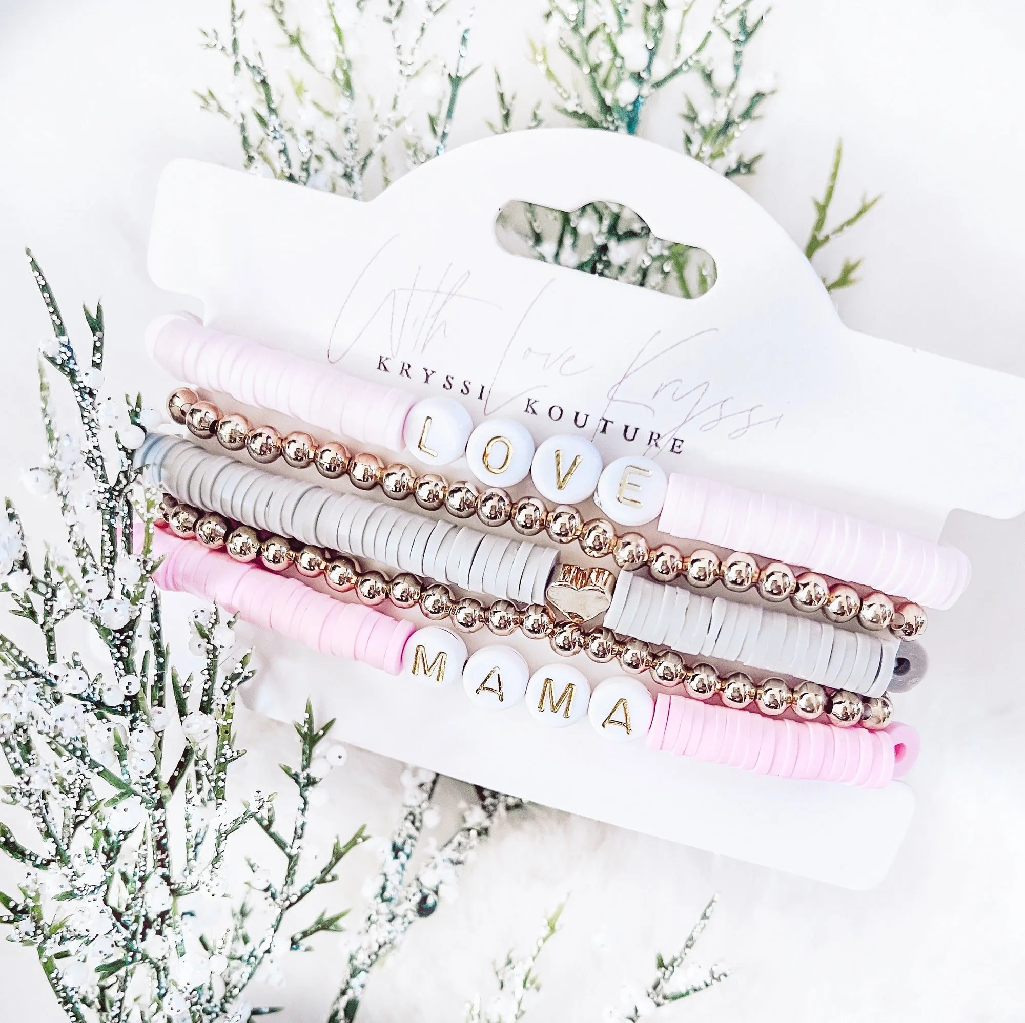 Trending Pink, Grey & Gold 5 Stack Bracelets - Love Mama