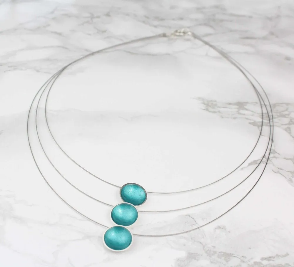 Triple  Kingfisher Enamel Disc Necklace