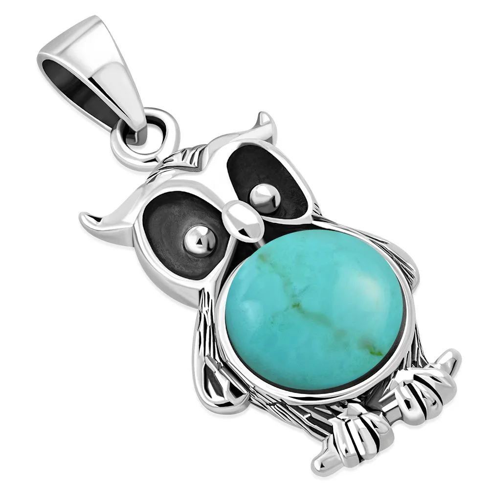 Turquoise Owl Silver Pendant