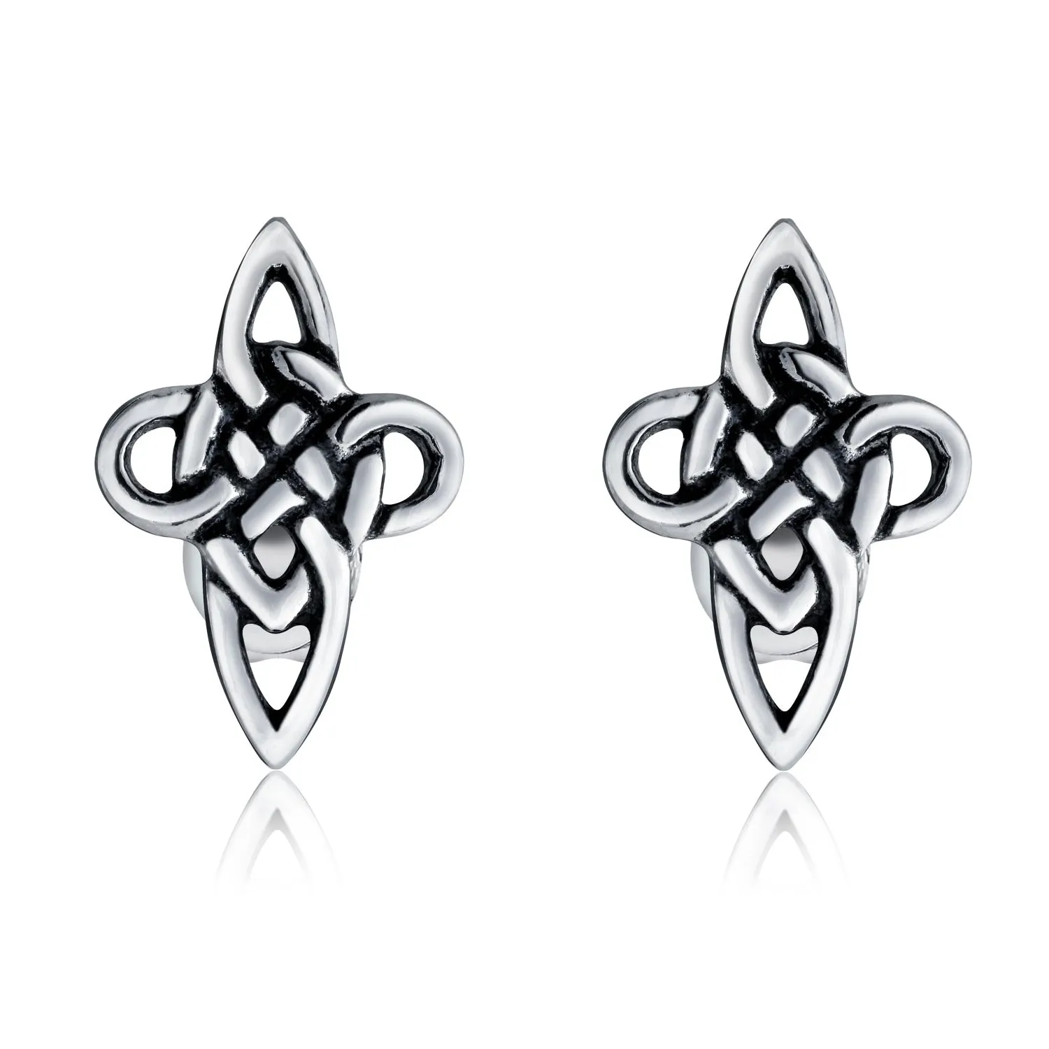 Unisex Celtic Cross Stud Earrings, Viking Irish Love Knot, Oxidized Silver