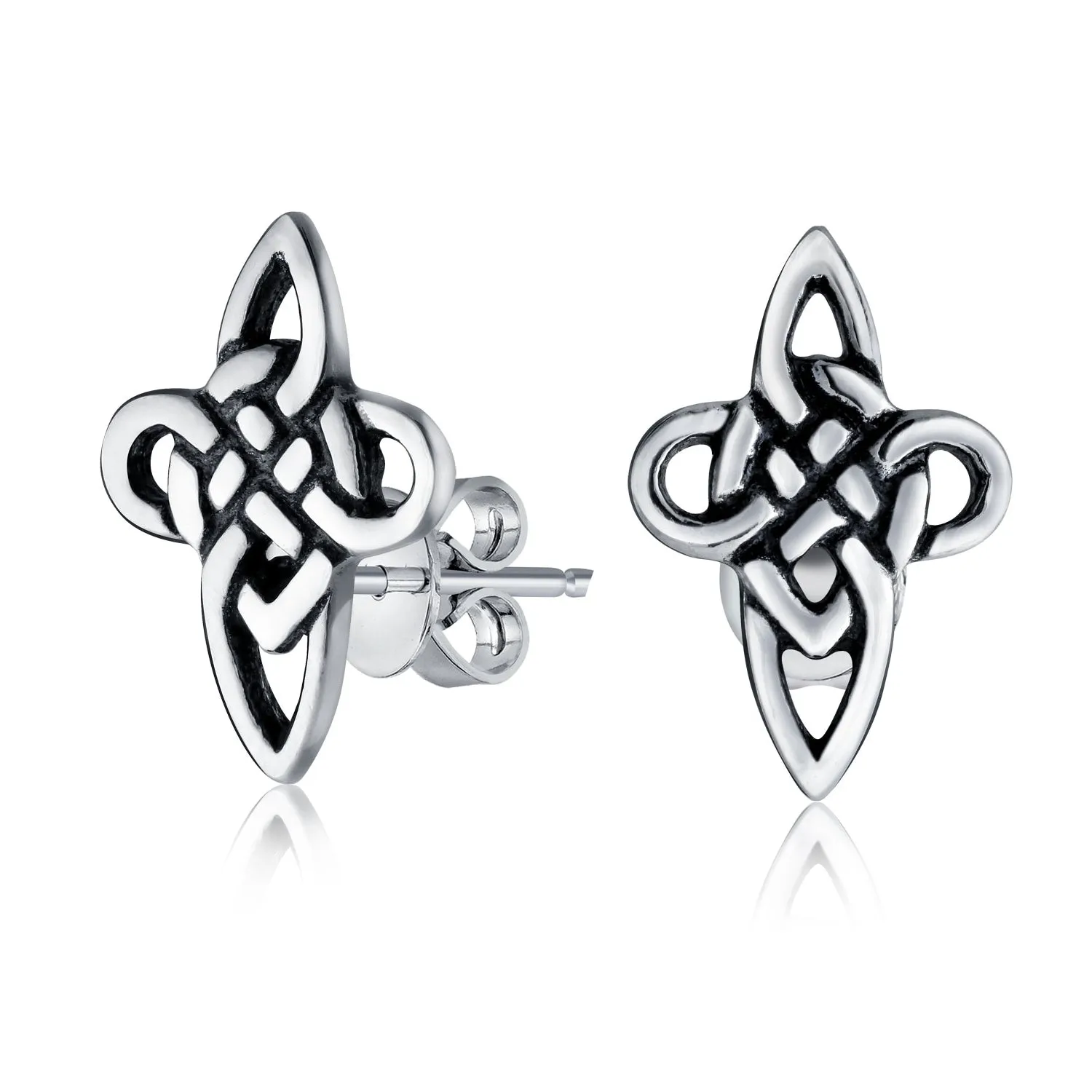 Unisex Celtic Cross Stud Earrings, Viking Irish Love Knot, Oxidized Silver